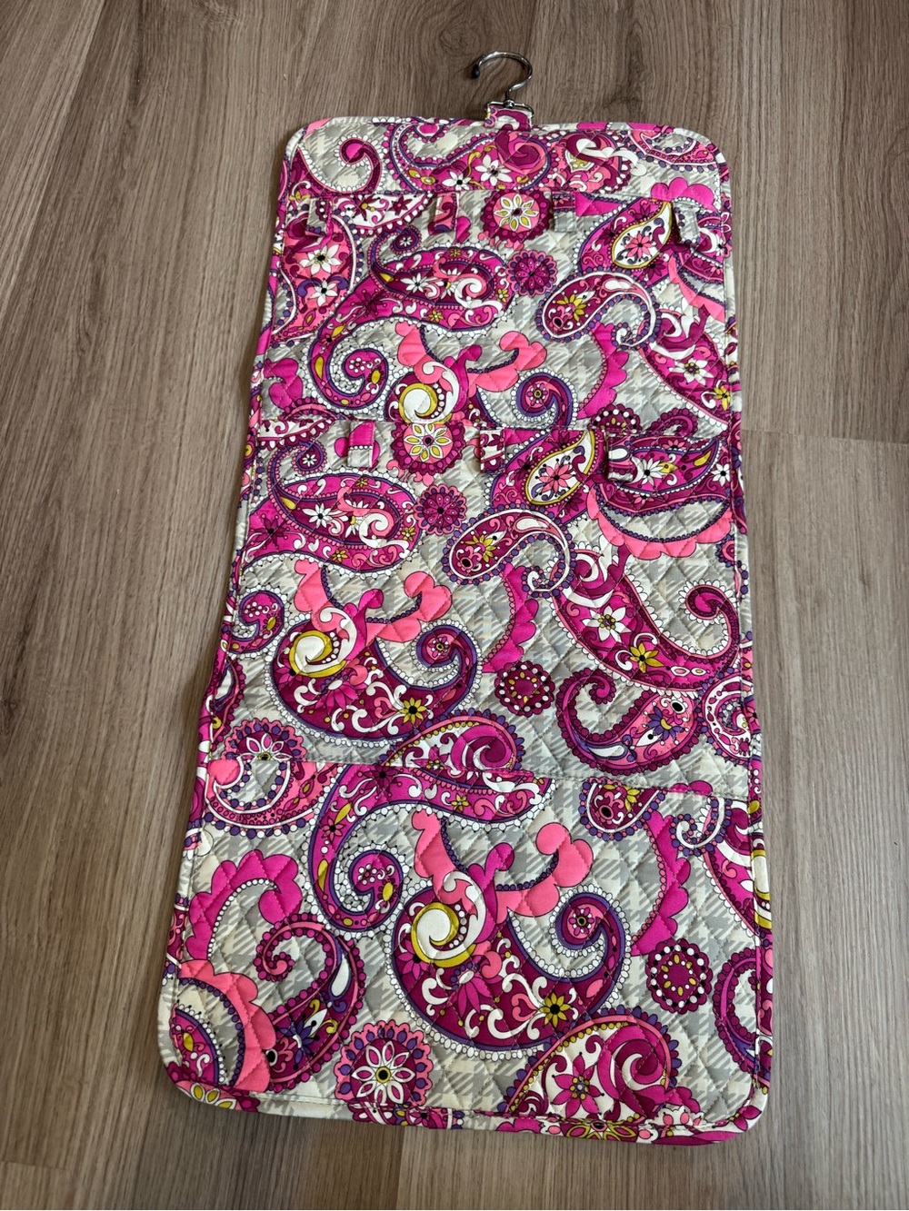Vera Bradley Pink Paisley Quilted Hanging Organizer with Yellow Accents